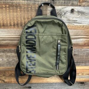 Steve Madden Logo Green Black Medium Backpack Multiple Zipper Compartments